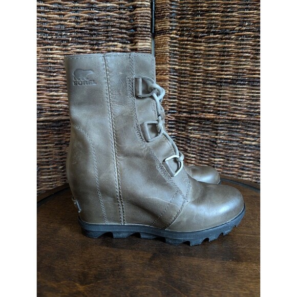 Sorel Joan of Arctic Wedge II Ankle Boots Leather Women's 7.5 Green Winter Fall - Picture 1 of 12